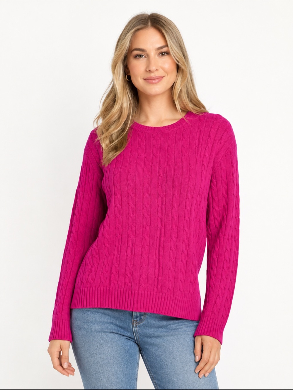 Woman Within Pink Cable Knit Crewneck Sweater 100% Cotton Plus Size 18/20 L